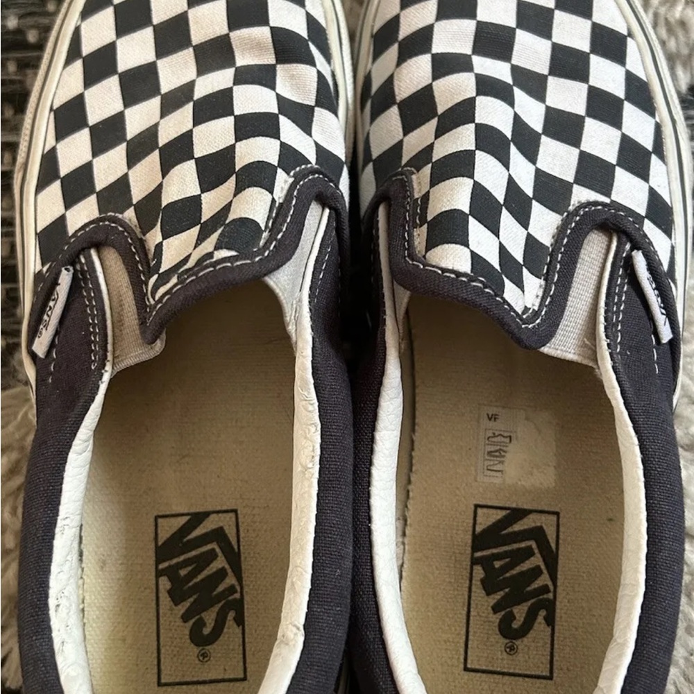 Kids Vans Off The Wall Navy Checked Slip Ons. Size: 3